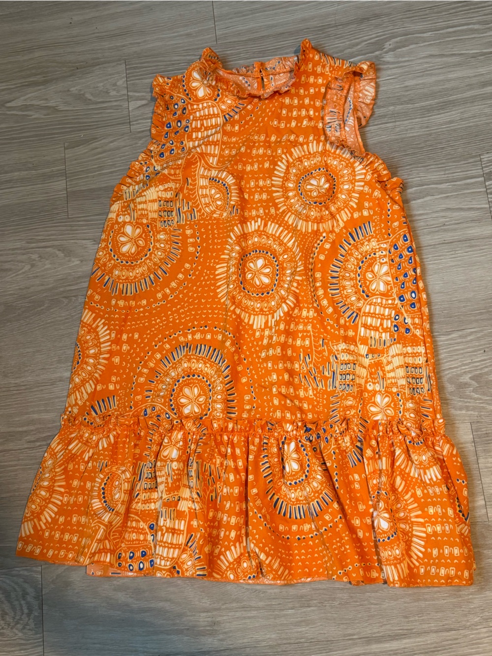Sleeveless Orange Printed Ruffle Hem Bodysuit